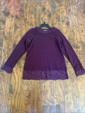 Adrianna Papell Plum Lace-Trim Knit Top, size large